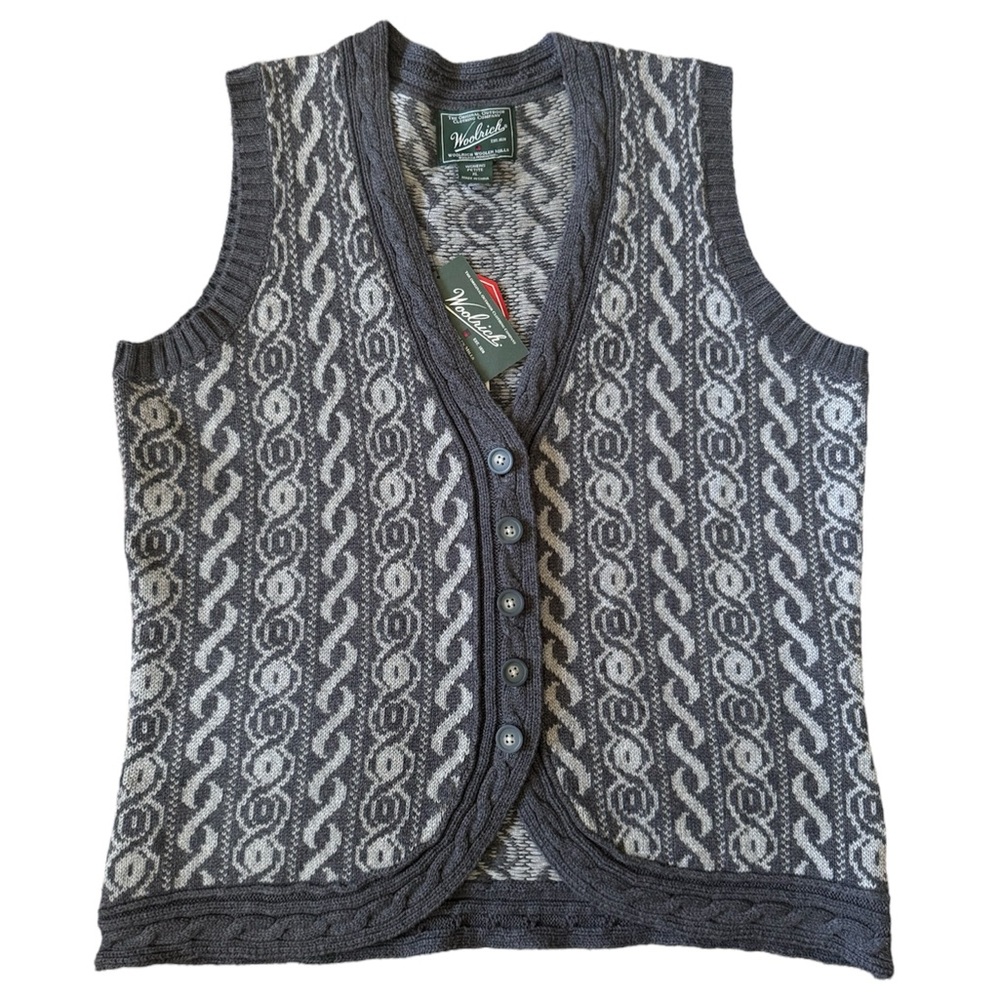 Woolrich Women’s Berwyn V-Neck Charcoal Gray Button Down Sweater Vest- XL Petite